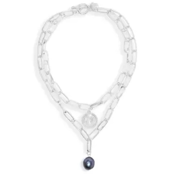 Karine Sultan Jewelry - Elegant Silver Necklace with Black Pendant